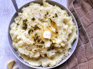 Creamy vegan mashed potatoes with vegan butter