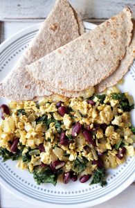 Tofu scramble with beans and kale