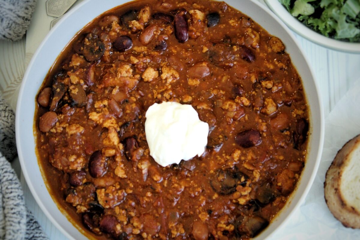 Plant-based mushroom chili with tofu