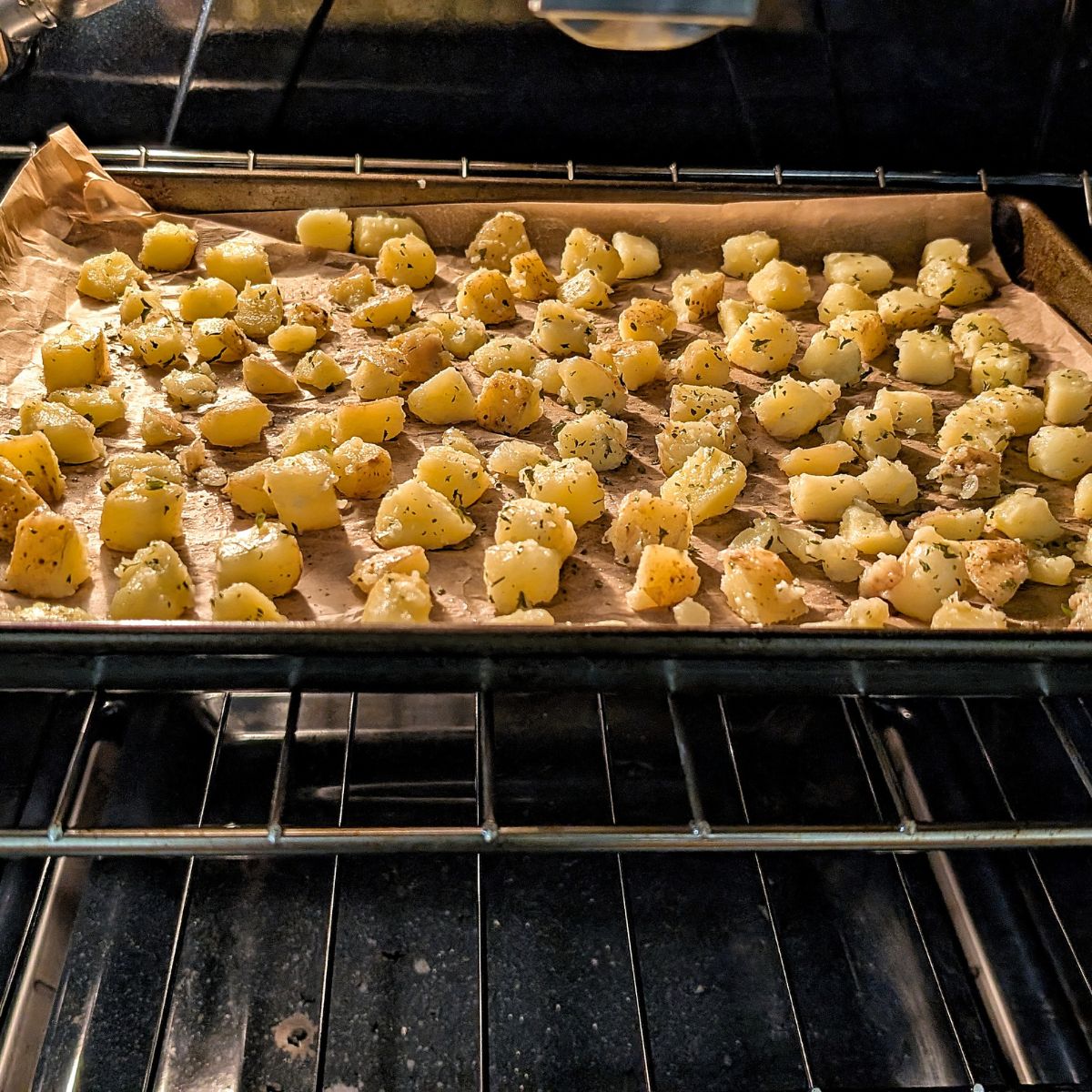 Potatoes roasting in the oven.