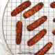 Air fryer tempeh bacon on a cooling rack