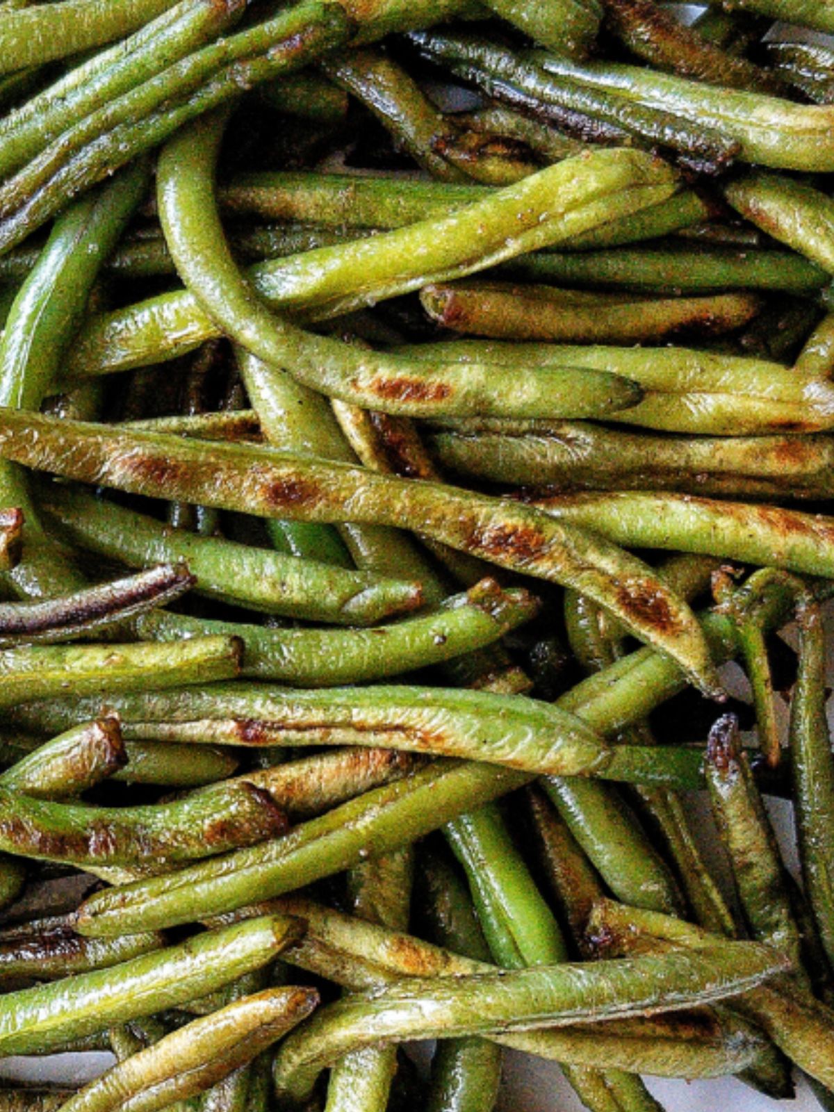 Closeup of Blistered green beans.