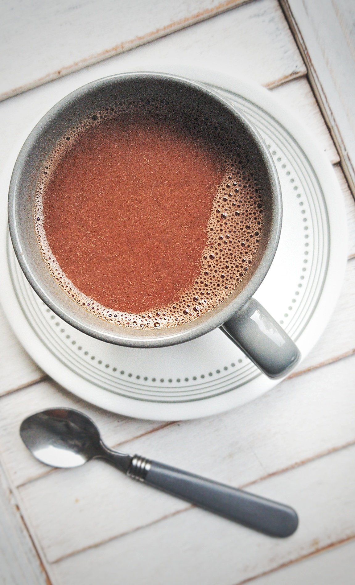 Hot chocolate in a gray mug