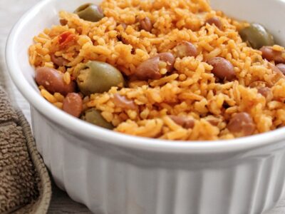 Puerto Rican arroz con habichuelas in a small bowl