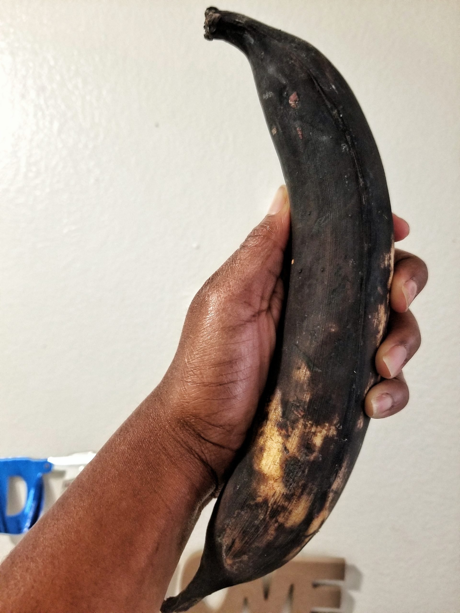 Very ripe sweet plantain or "maduros" covered in a mostly black skin. 