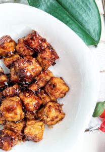 Tempeh stir-fry with honey garlic sauce in a bowl