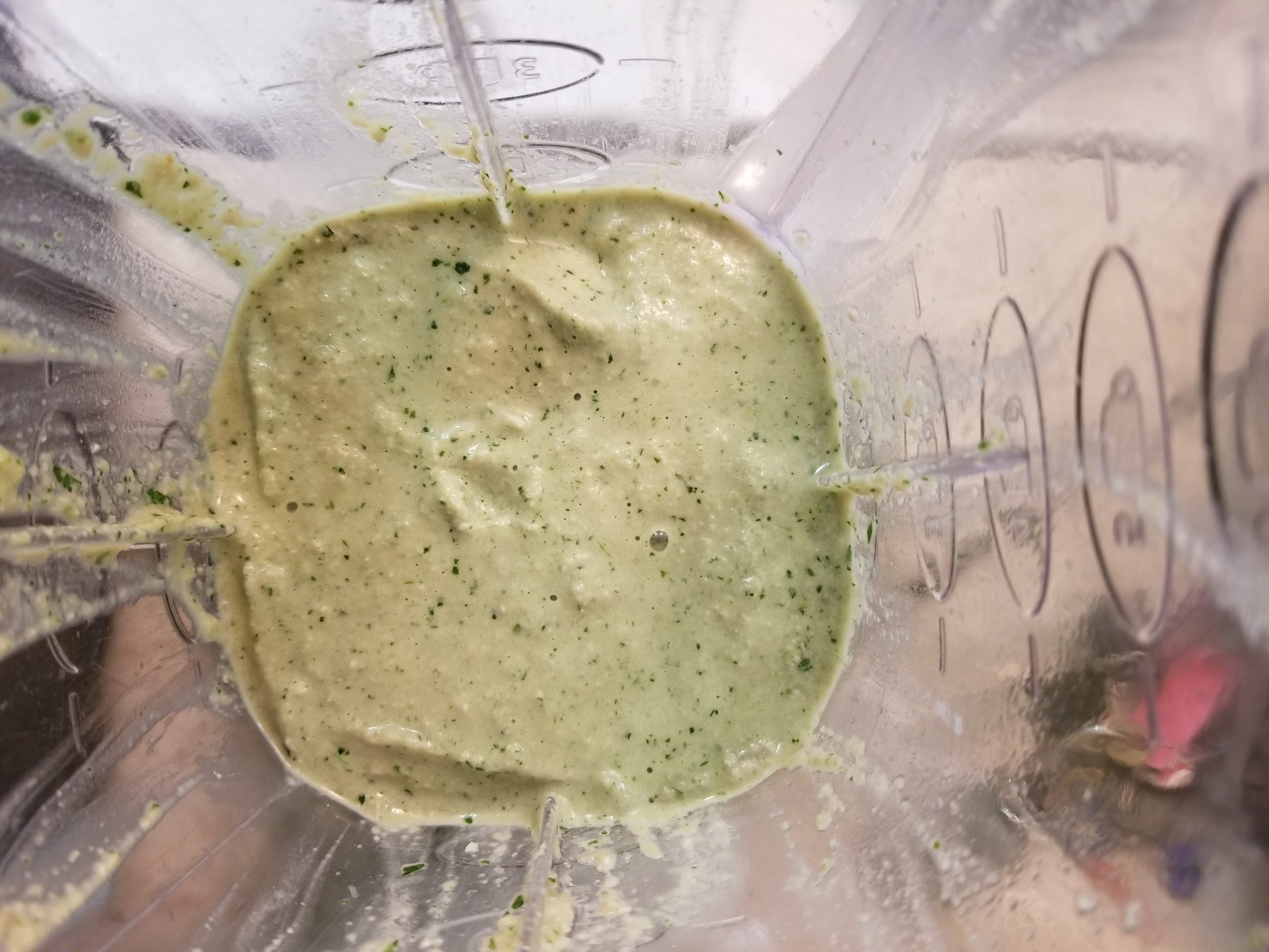 Creamy cilantro sauce in a blender 