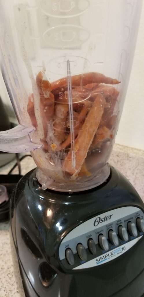 Mashed carrots ingredients in a blender