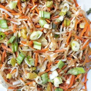 Stir fried mung bean sprouts with vegetables.