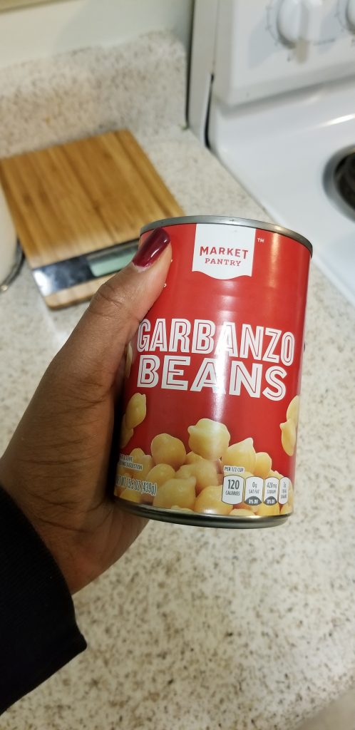 Close up of canned garbanzo beans or chickpeas