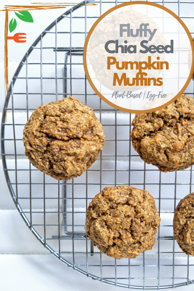 Pinnable for Pinterest. Chia seed pumpkin muffins on a round cooling rack