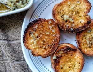 Vegan garlic butter sauce on toast