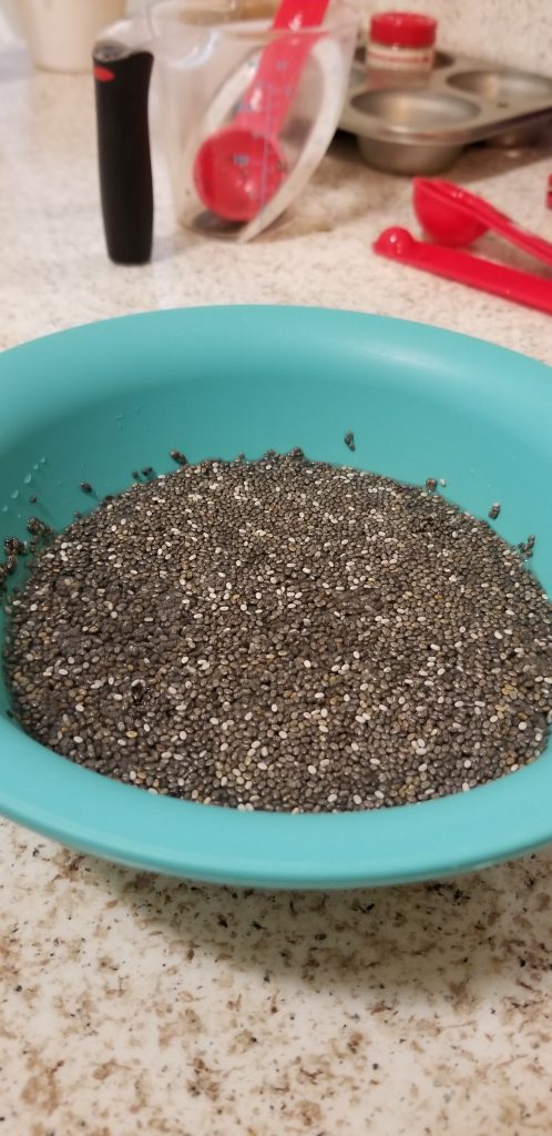 Chia seed and water in a bowl