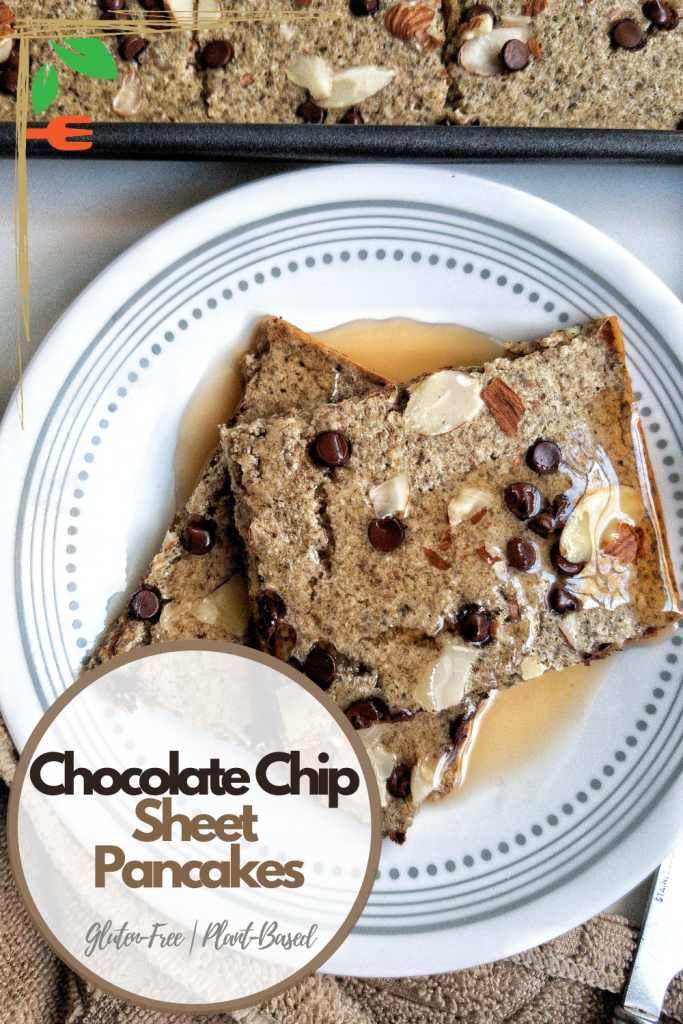 Pinnable for Pinterest. Sheet pan pancake squares topped with syrup.