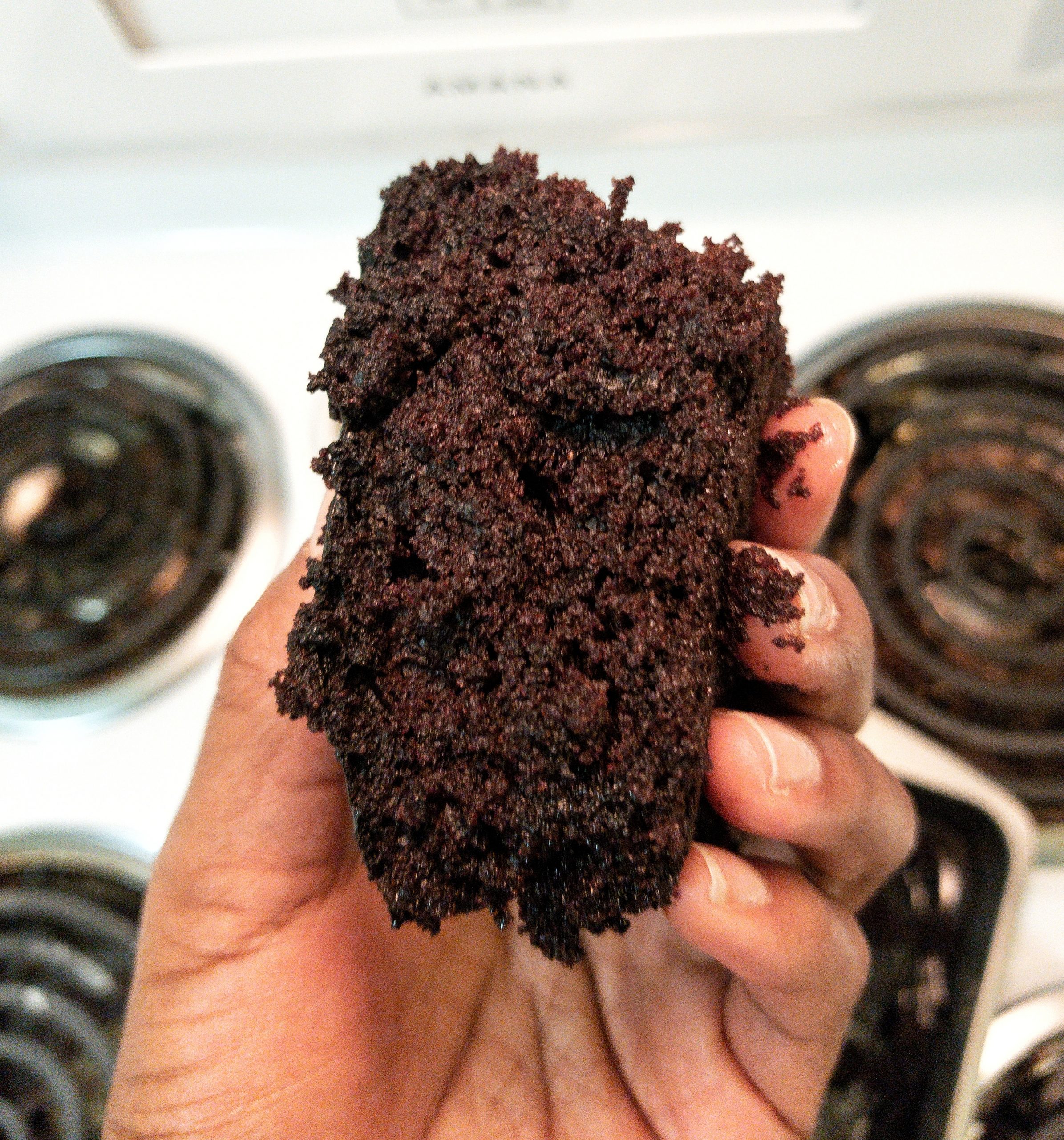 Close up to inside texture for chocolate cake