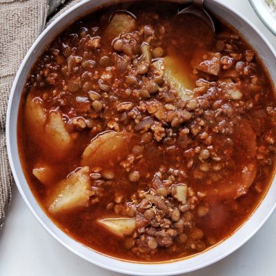 Lnetil potato stew in a bowl