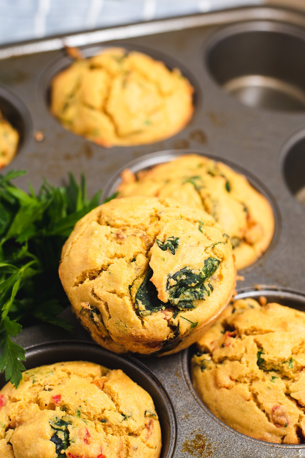 close up chickpea muffins in a muffin tin