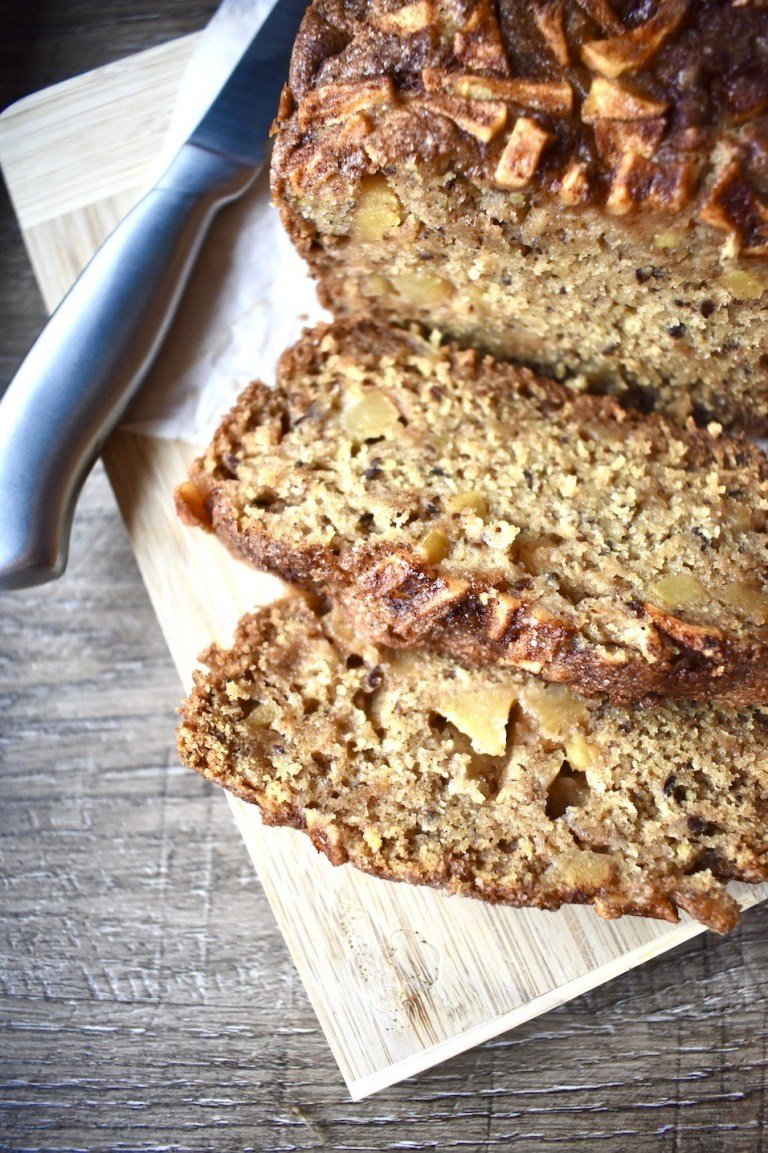 Apple cinnamon bread loaf, served in slices