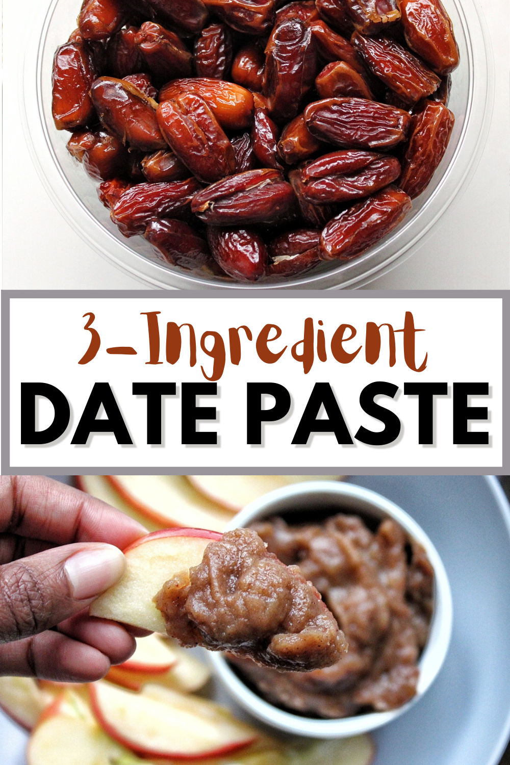 Apple slices with date paste pinnable for Pinterest