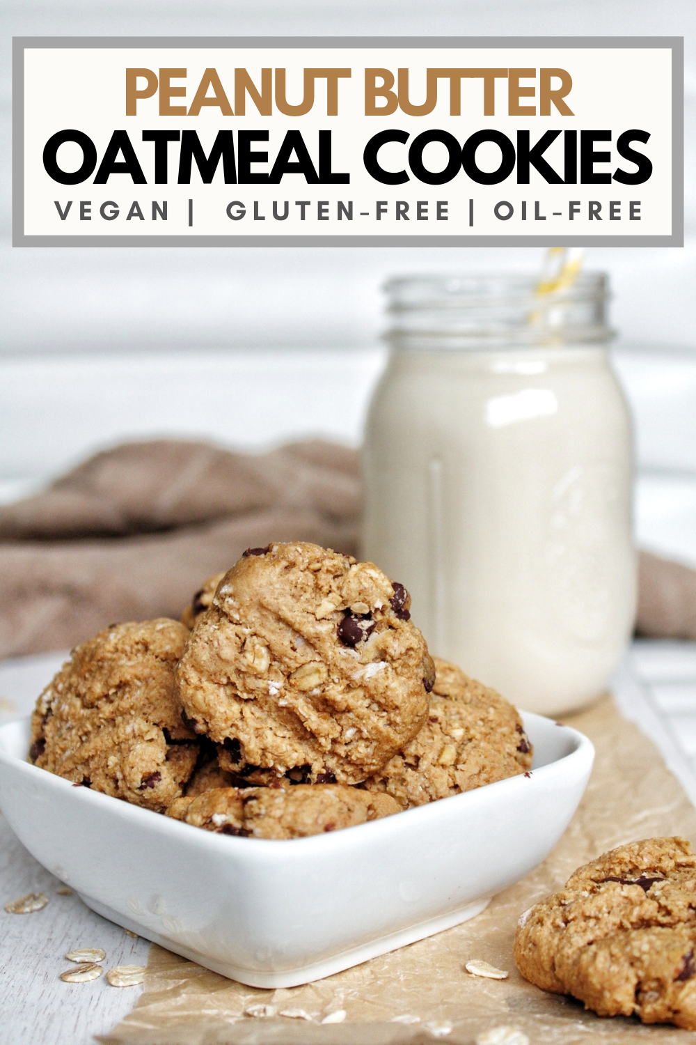 Pinnable for Pinterest. Peanut butter oatmeal cookies. 