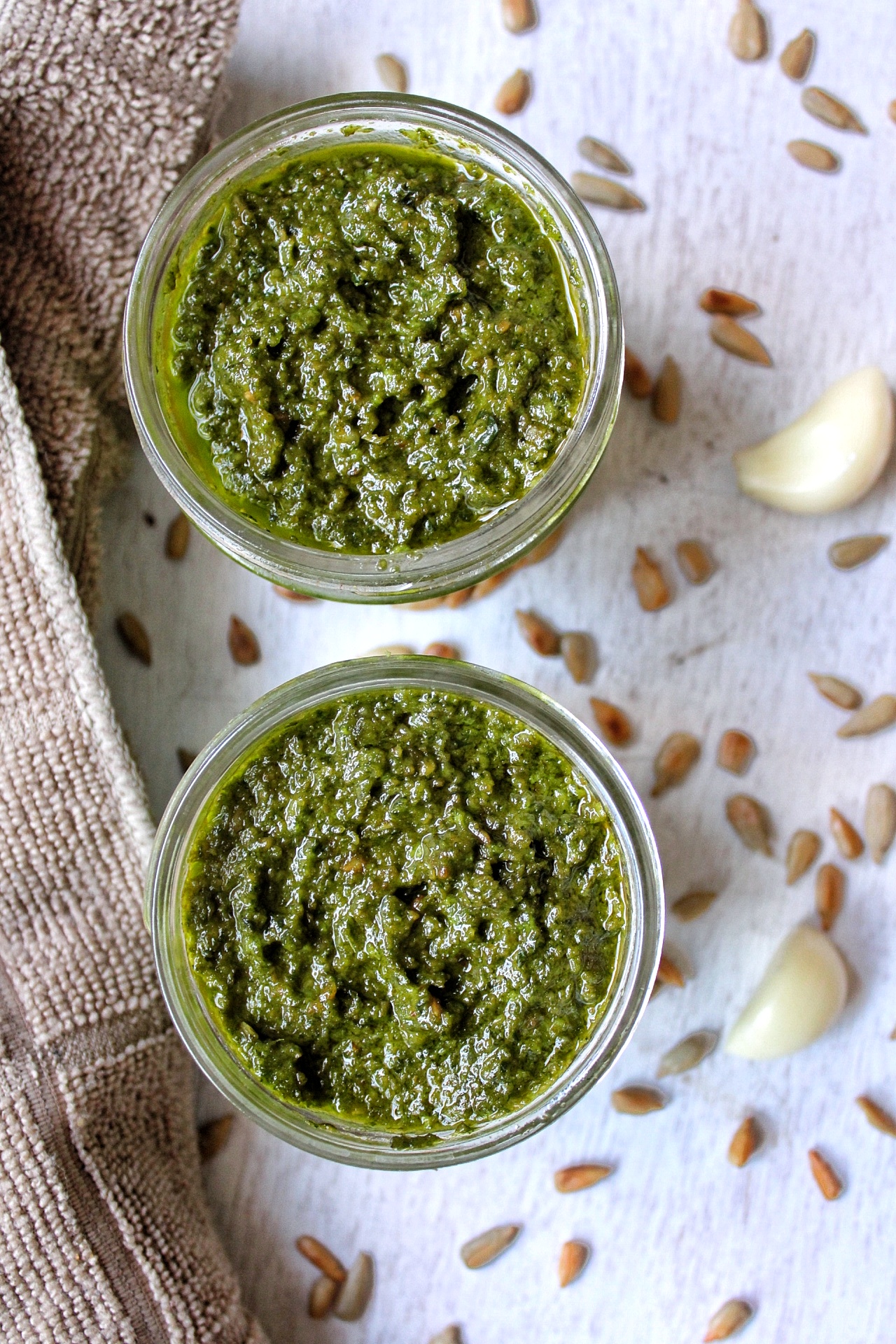 Nut-free, sunflower seeds basil pesto in
2 small jars