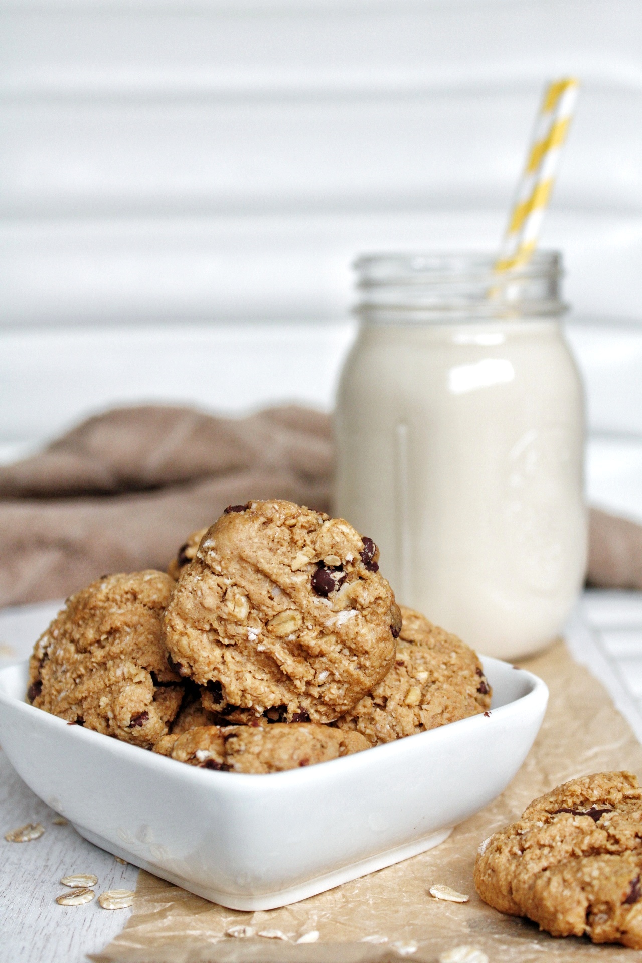 Oatmeal cookies in a small, glass serving dish