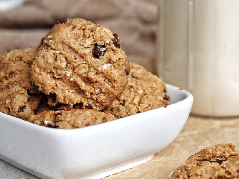 Peanut butter oatmeal cookies with a side of vegan milk