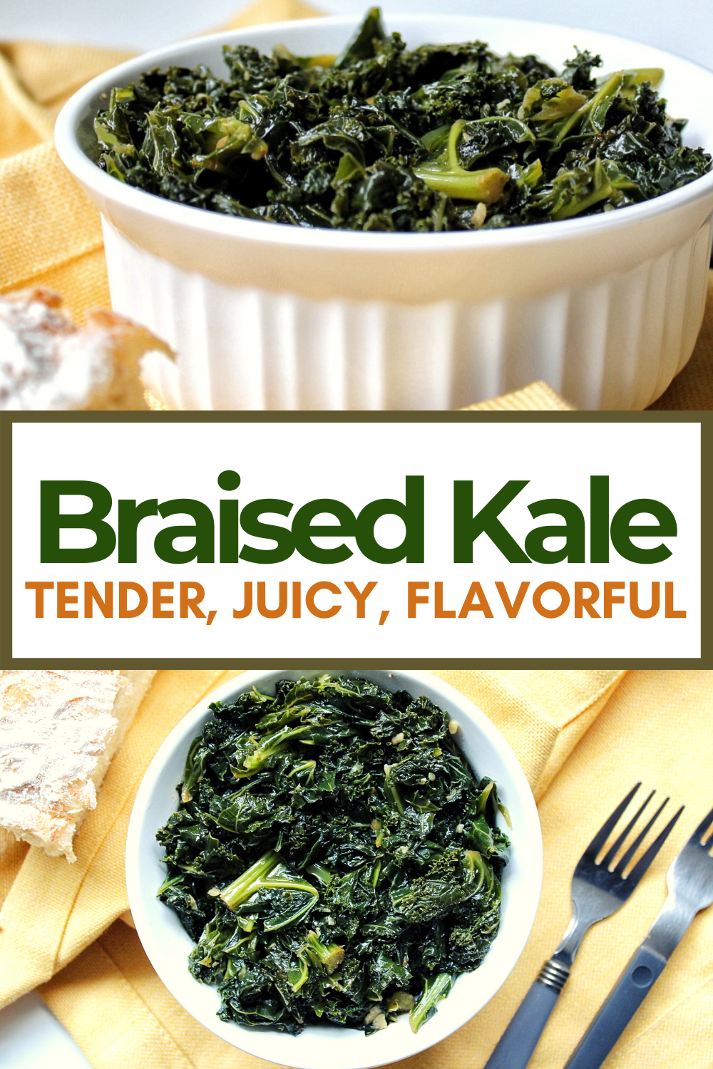 Garlicky, tender braised kale made with fresh garlic and broth. 