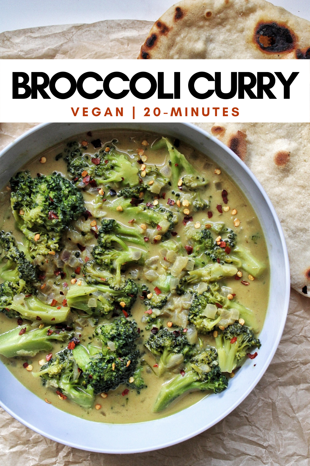 Pinnable for Pinterest. Bowl of broccoli curry. 