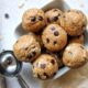 Small bowl of edible cookie dough balls with chocolate chips