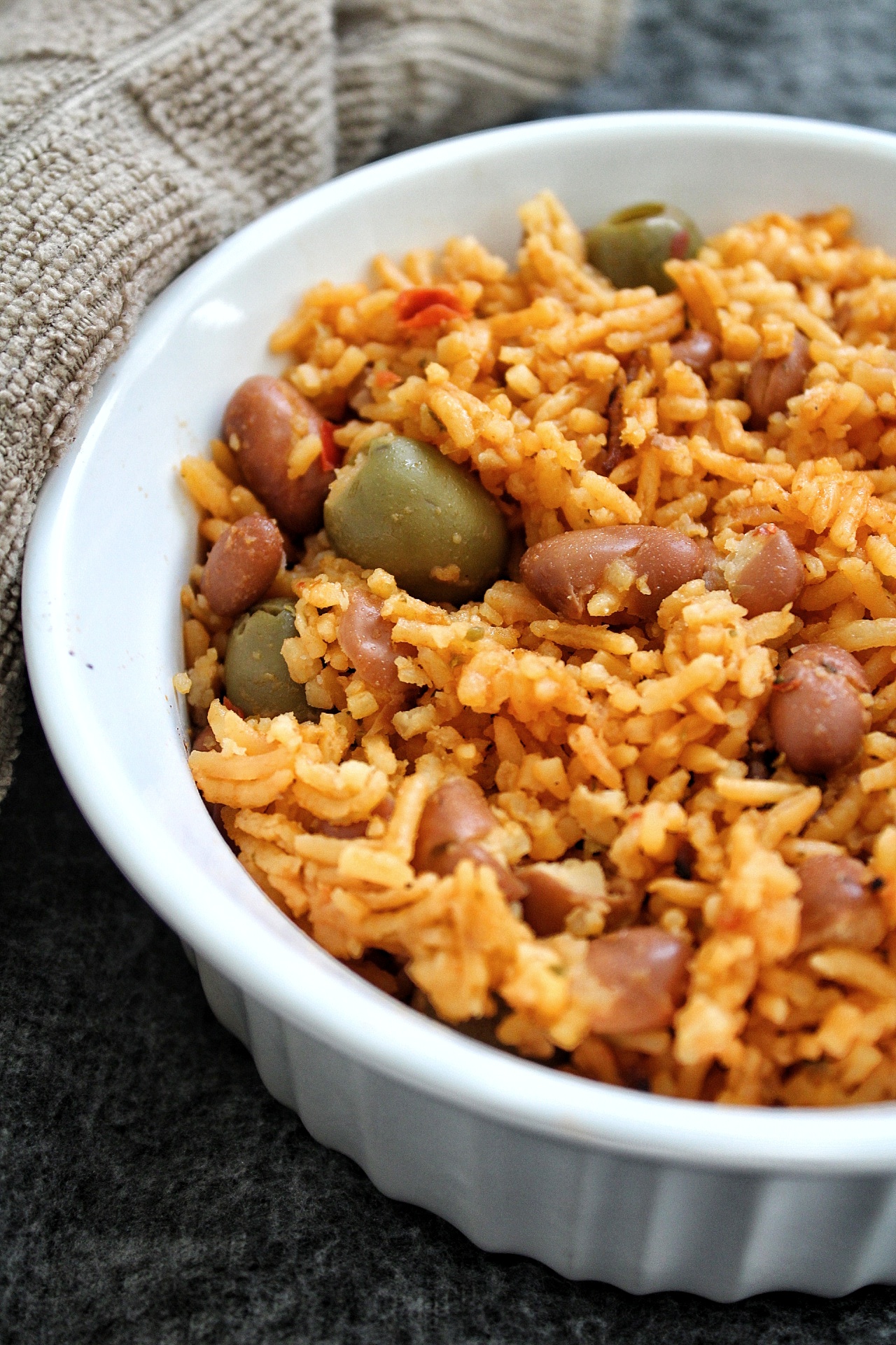 Puerto Rican yellow rice with pink beans 