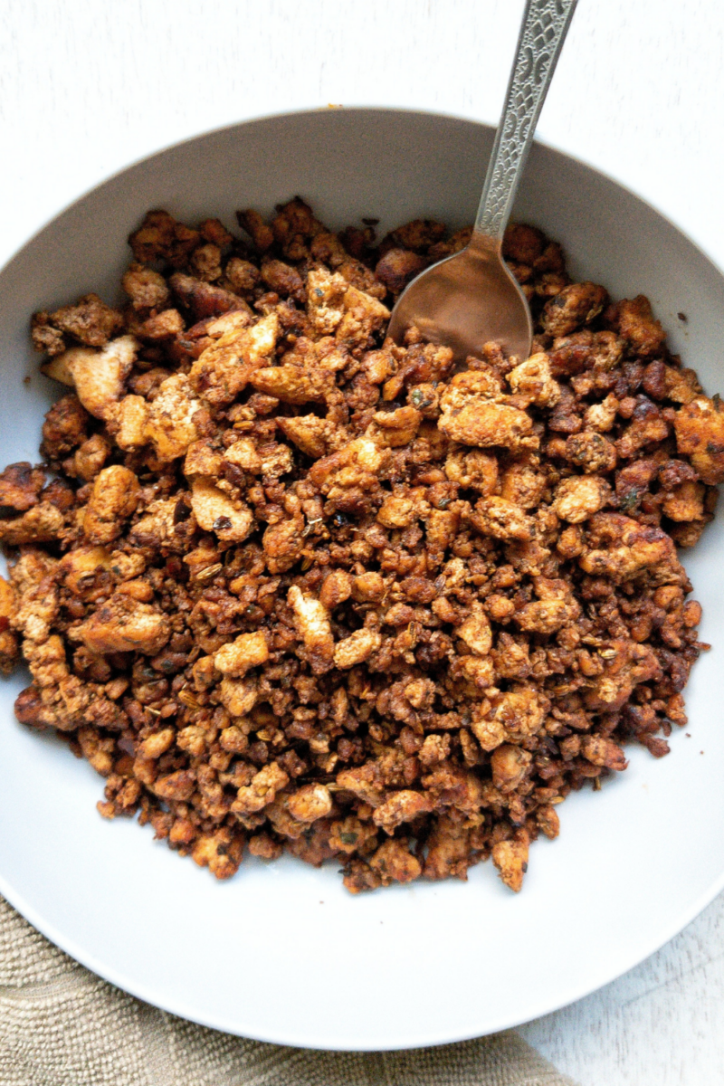 Pan-Fried Tofu Sausage Crumbles - Plant Based And Broke