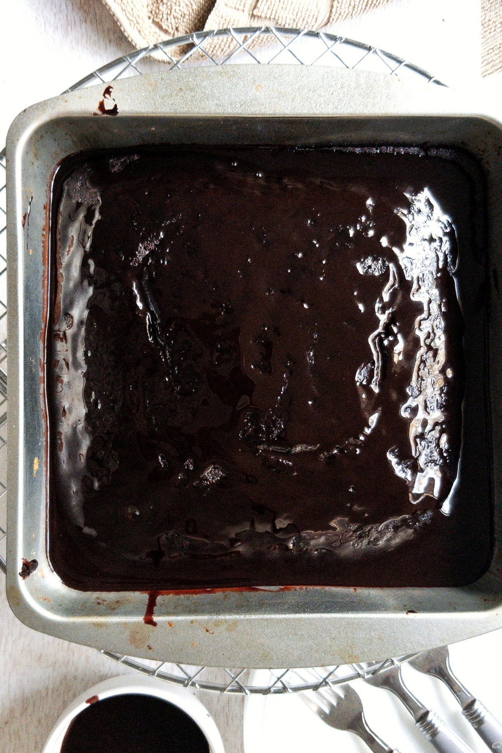 Chocolate cake in a cake pan