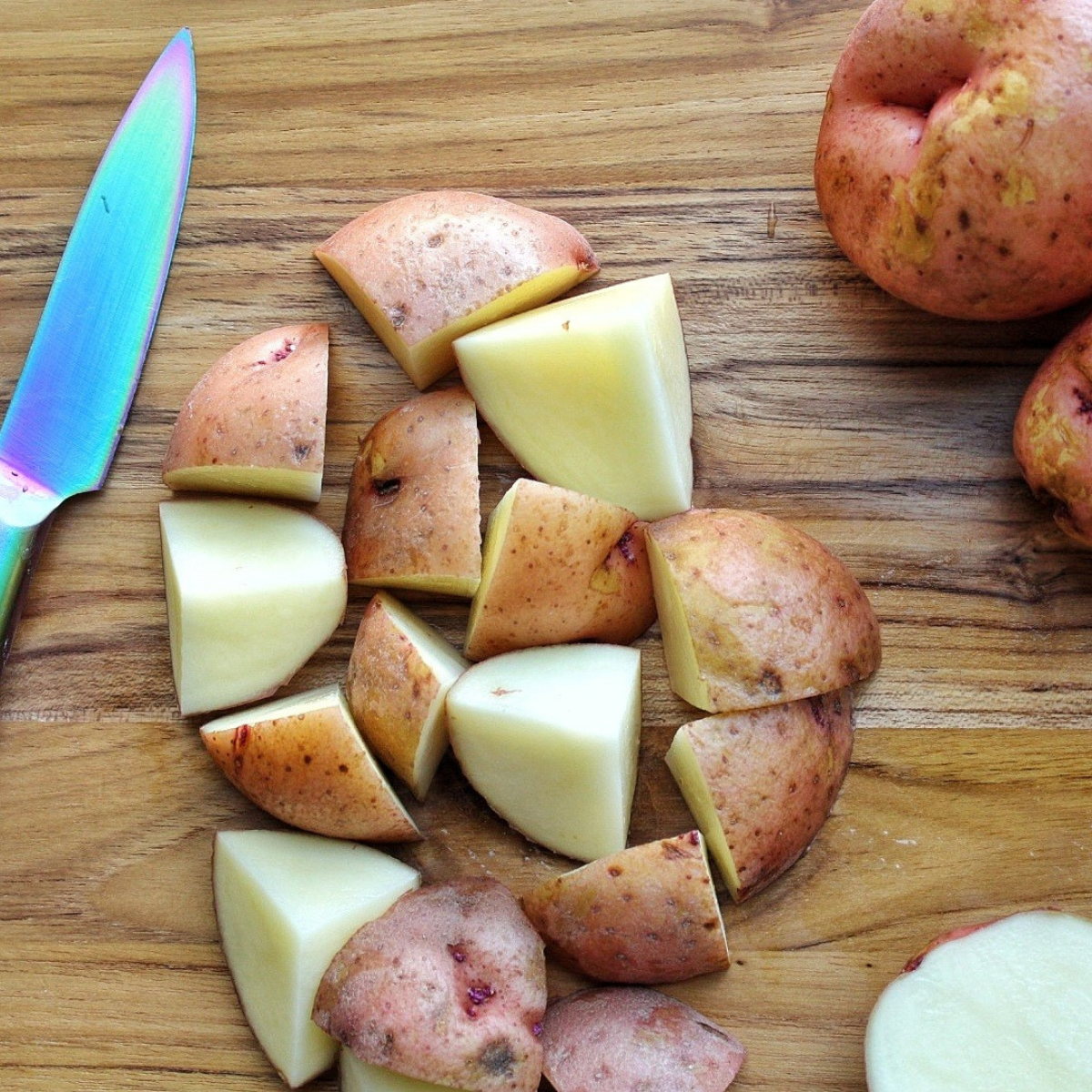 Chopped red potatoes. 