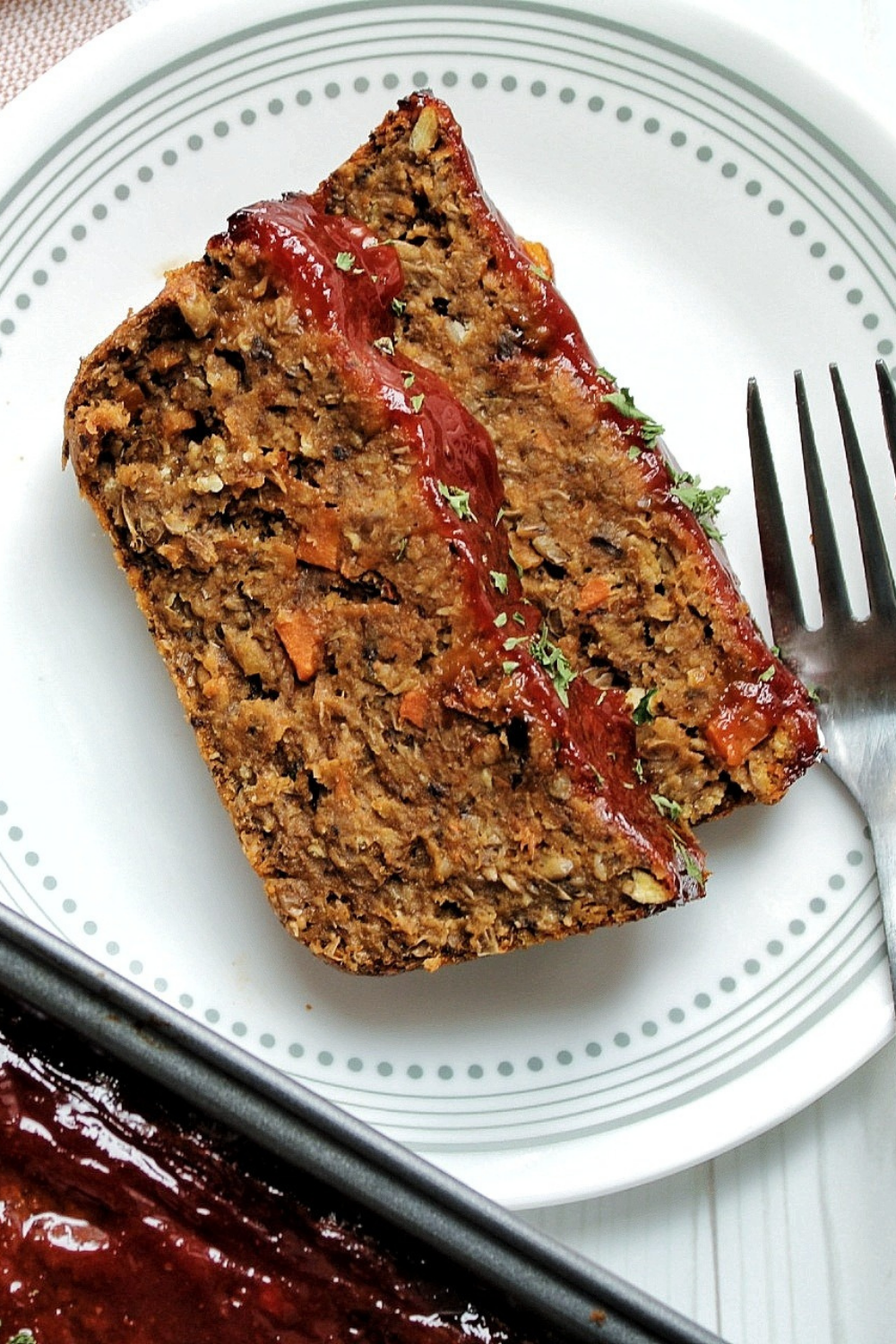 Two slices of vegetarian "meatloaf" with a glaze on top. 