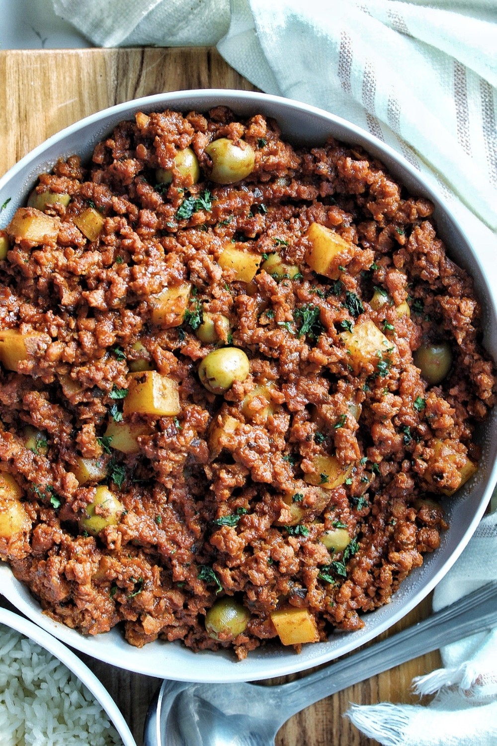 Vegan picadillo with olives and chopped cilantro. 