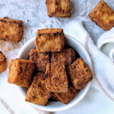 Air fryer tofu nuggets in a white bowl.