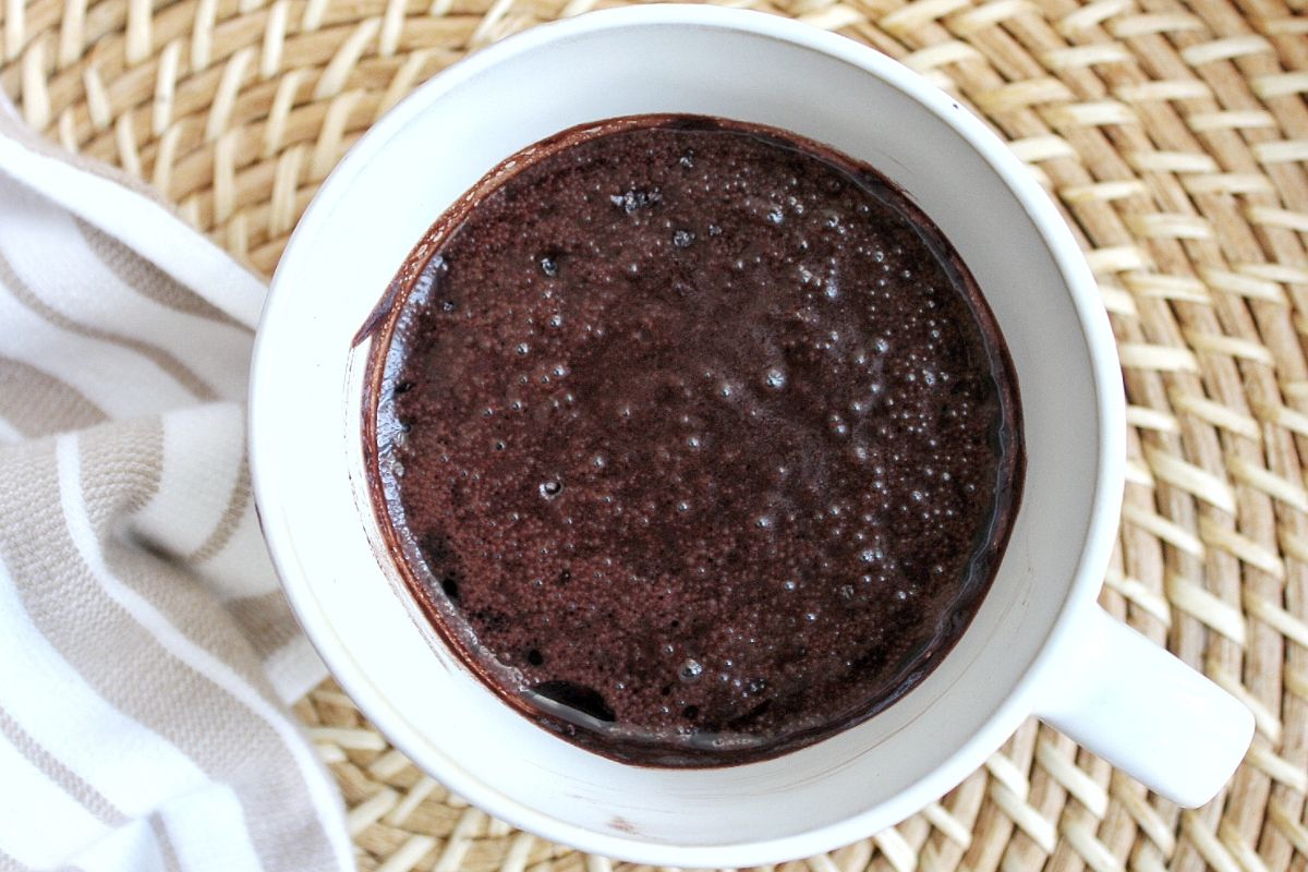 Chocolate mug cake batter. 