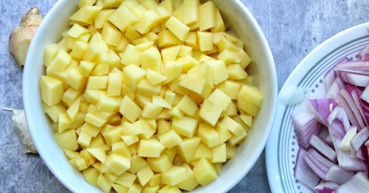 Chopped potatoes. 