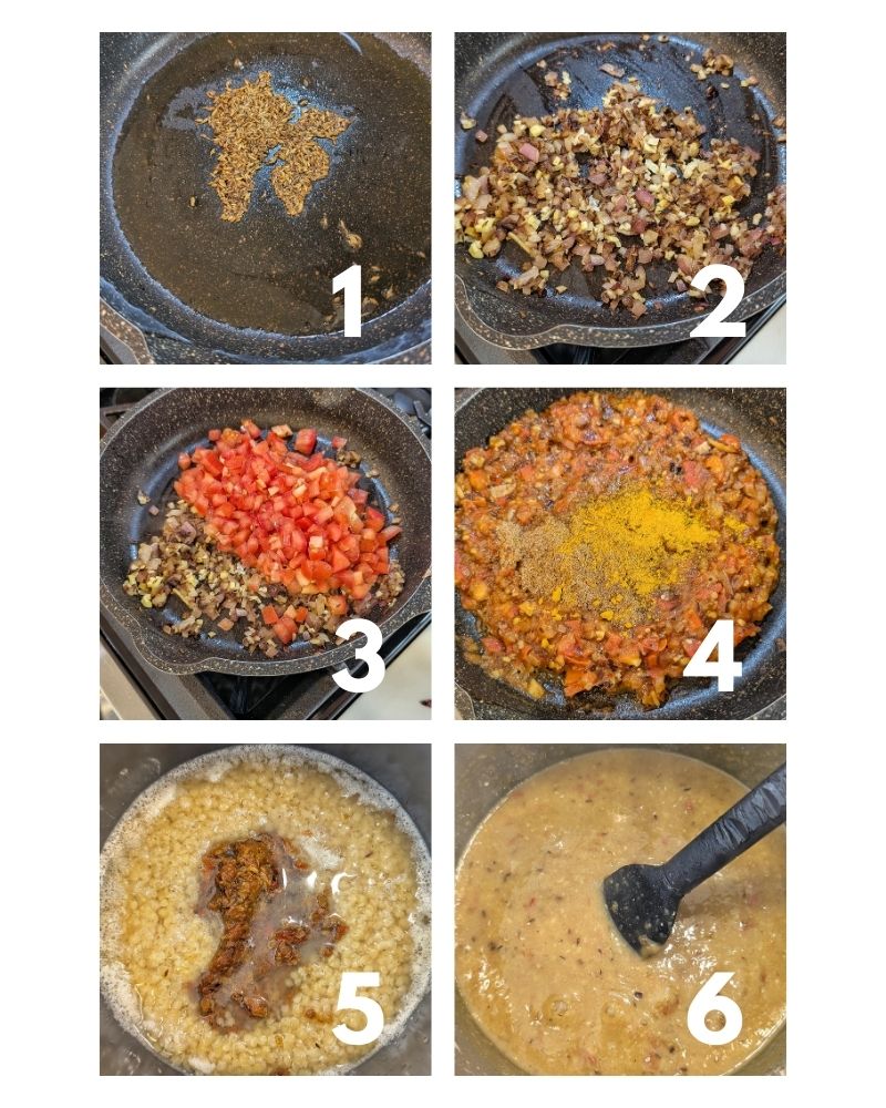 Step by step collage to make red lentil soup. 