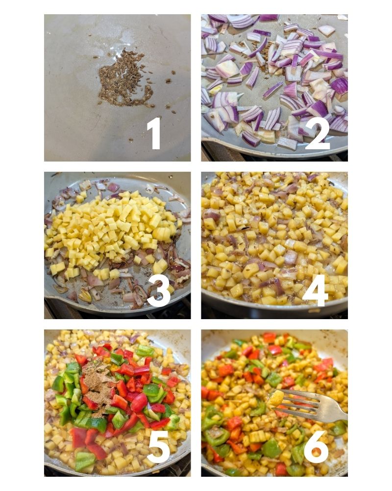 step-by-step collage for Aloo Capsicum.  