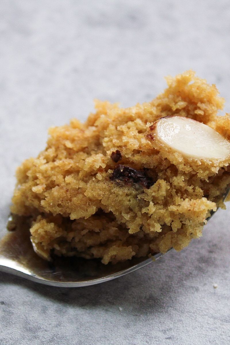 Spoonful of oatmeal mug cake.